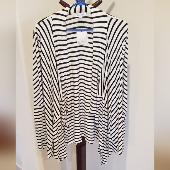 Calvin Klein Jackets & Blazers - Calvin Klein waterfall front blazer, blk/wht stripe, size L - NEW